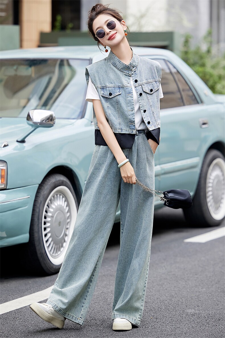 2024新款现货夏装中式水洗牛仔套装套裤,女装套装/套裙,众宇琦