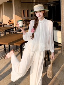 超仙时尚防晒套装女2026春夏新款半透减龄显瘦流行阔腿裙裤两件套图片