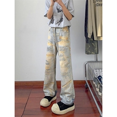 B221美式ins高街暗黑宽松直筒3D印花牛仔裤LK25441-特P50控88，男装牛仔裤，电商B221