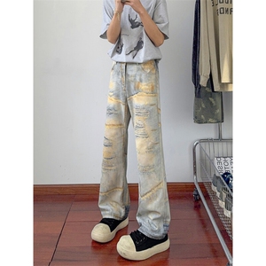 B221 美式ins高街暗黑宽松直筒3D印花牛仔裤LK25441-特P50控88图片