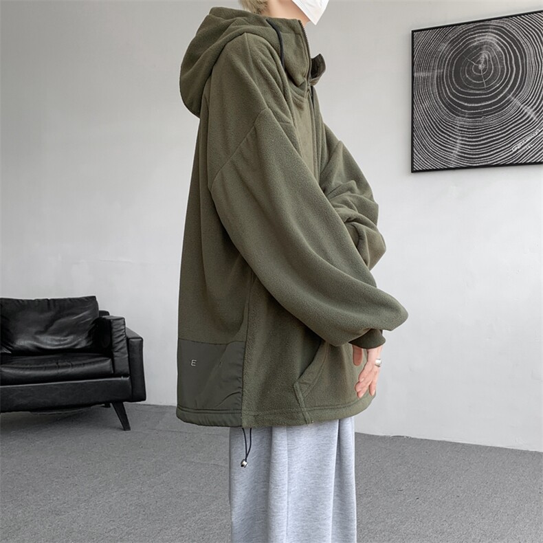 8XL-M大码摇粒绒卫衣套头连帽半拉链宽松美式复古外套WY9103/P68图片