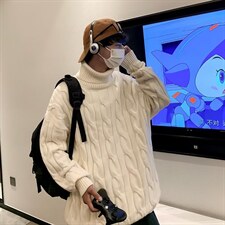 高领毛衣男秋冬加厚日系慵懒复古针织cityboy上衣打底衫YM006-P45，男装T恤，星座1008-2