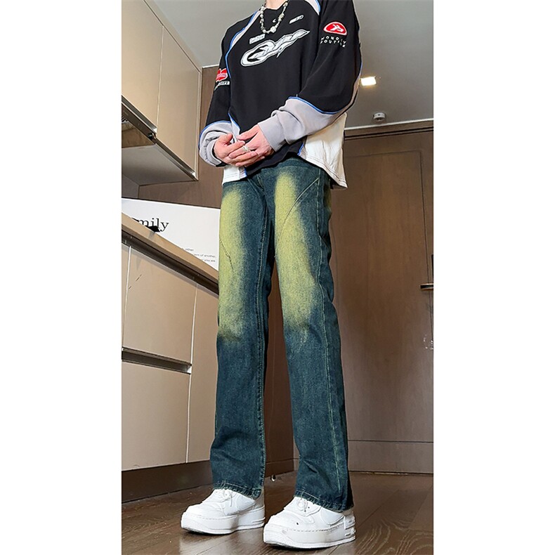 美式高街vibe重工艺做旧水洗hiphop直筒牛仔裤货号K2323P55,男装牛仔裤,电商A063
