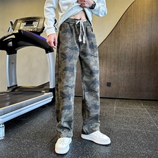 冬季迷彩加绒牛仔裤男士直筒拼接弯刀裤加绒长裤潮901N46加绒P68，男装牛仔裤，星座901
