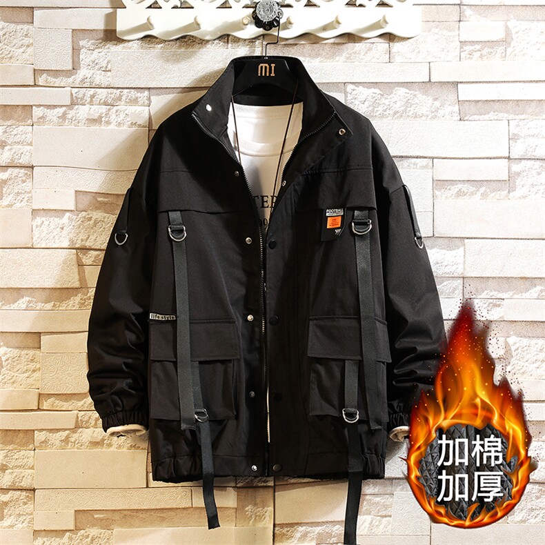 现货7XL-M码 立领加棉棉衣男2023冬新款织带加厚外套支持各种活动图片