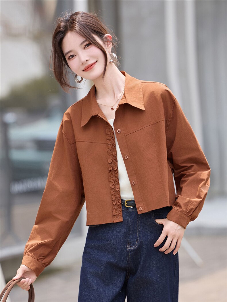 2025早秋新款韩系休闲复古别致好看小个子短款百搭衬衫薄外套女,女装衬衫,丽影随形