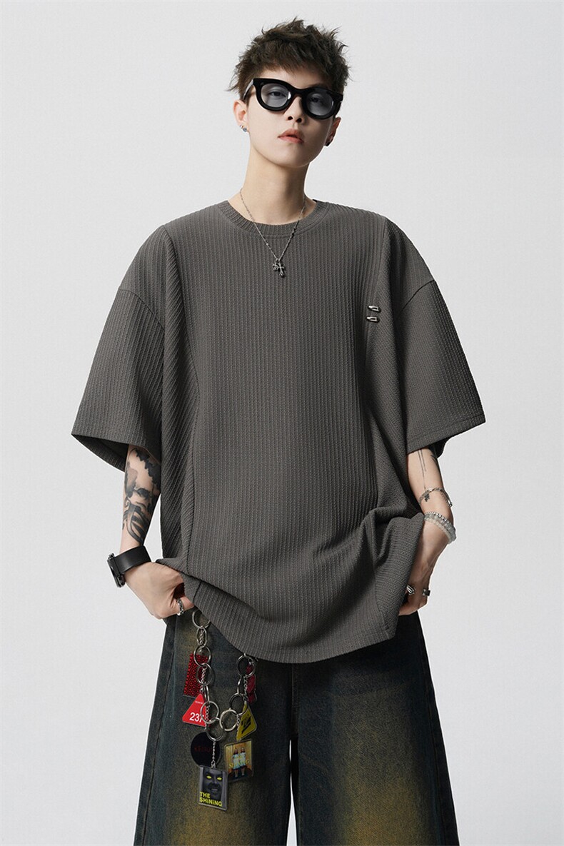 超大码金属标手工设计肌理感短袖T恤8XL-M垂感冰丝半袖DX1220/P38,男装T恤,电商B238