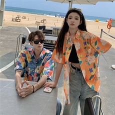 EQ19夏威夷风沙滩旅游衬衫男女情侣装夏季短袖衬衣潮流百搭P40，男装衬衫，电商C306-1