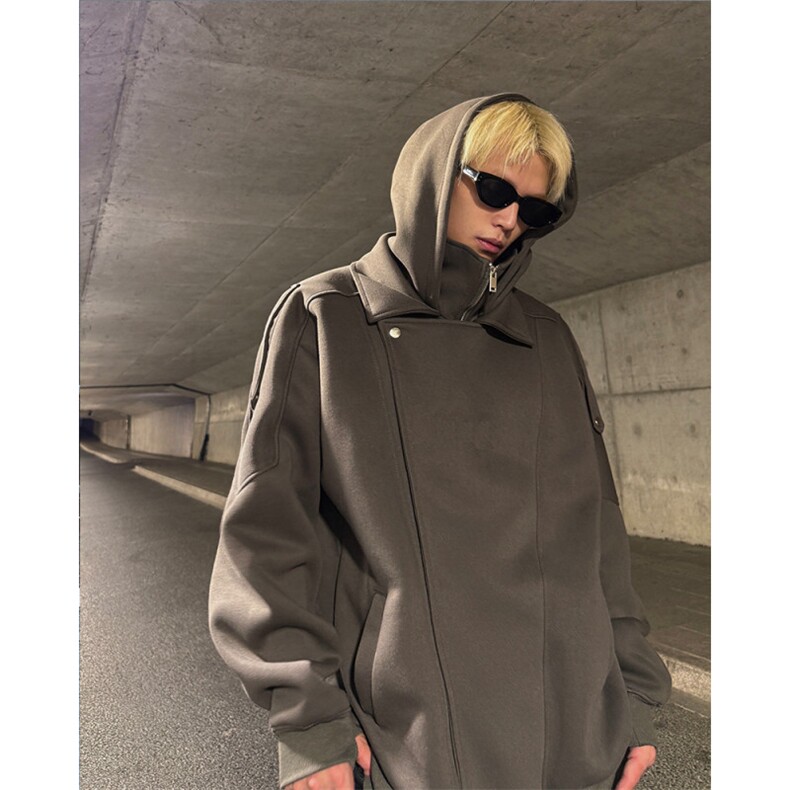 现货25秋冬解构美式不规则立领斜门襟连帽外套卫衣WY52-P98,女装短外套,电商B288