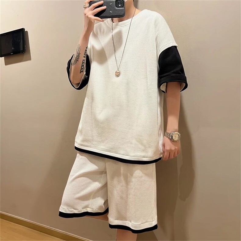 男潮流休闲套装宽松套装华夫格套装F13P40,男装休闲套装,星座1116-2