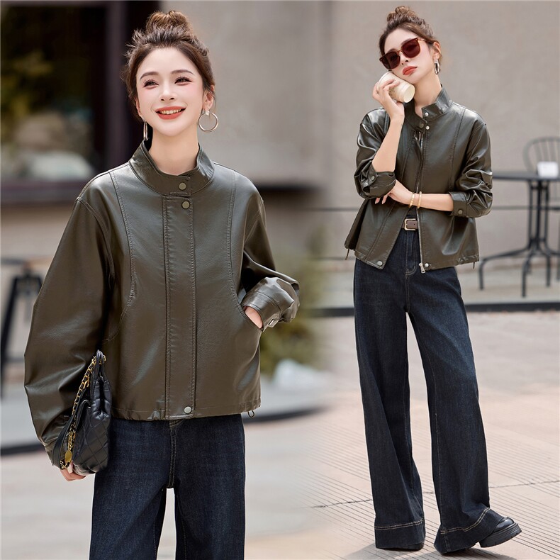 新品现货小个子时髦短款皮衣女百搭皮夹克1C115-2525-P120-K258,女装皮衣,吾爱衣