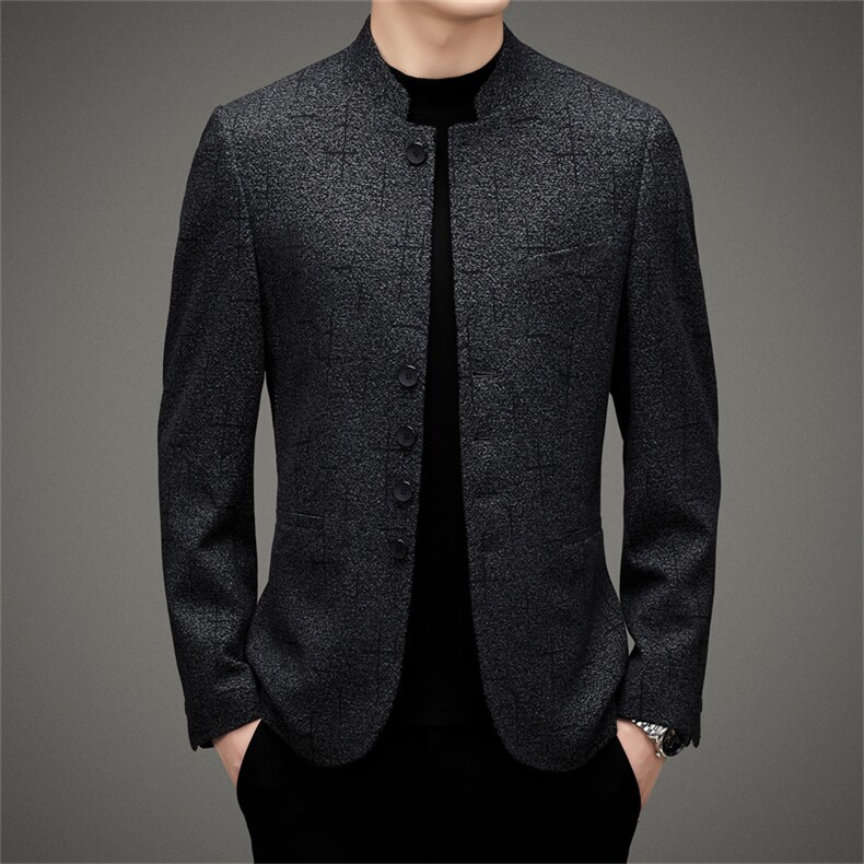 男装商务西装外套潮帅气新款中山装立领西装男士2024秋款西服修身，男装西服，钱塘6003（原4033）