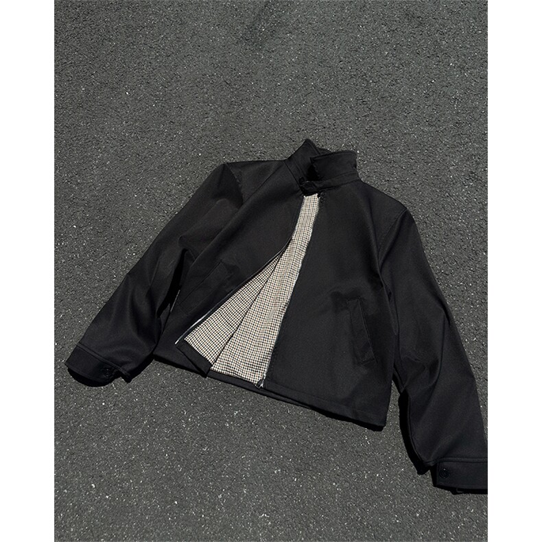 JK008-P85控138秋季老钱风千鸟格拼接外套男短款宽松夹克,男装夹克,电商A058-1（原电商C417）