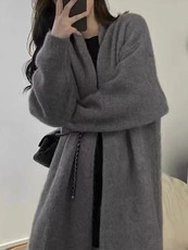 秋冬新款高级感宽松长款开衫毛衣百搭显瘦舒适针织衫外套，女装针织衫/毛衣，萱芳婷羊绒
