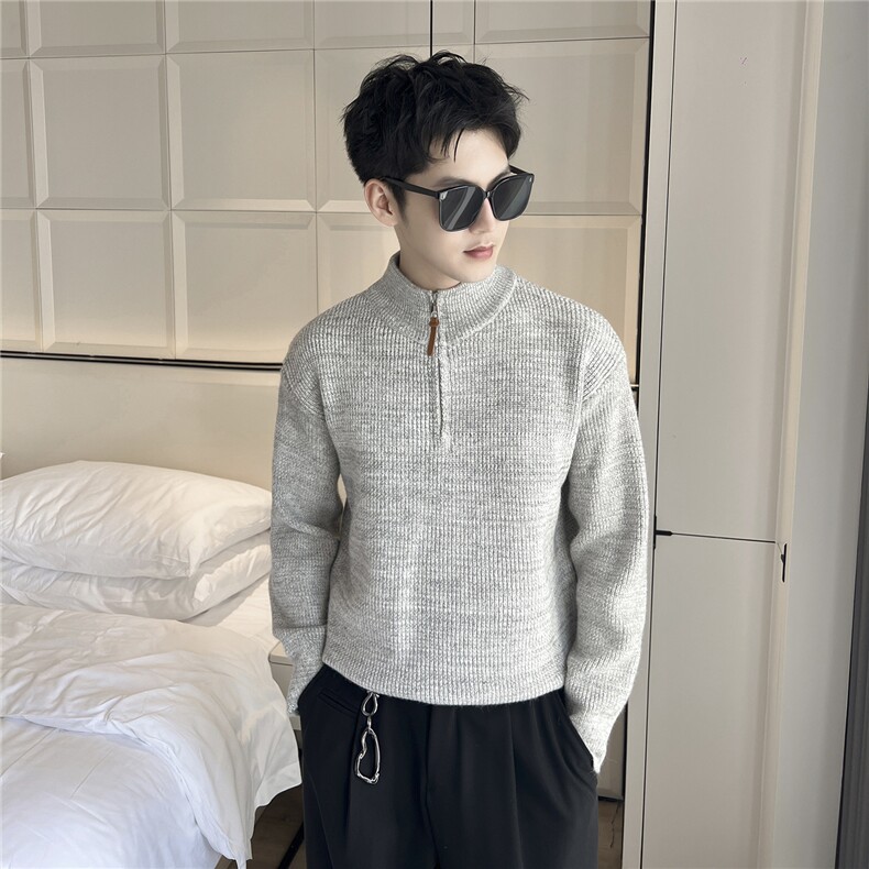 B353 MY8819 P75 L-2XL 浅灰冬季男常规版型潮版针织衫套头毛体图片
