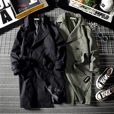 2021秋季新网格日系大码男双排扣气质长款风衣外套J982-P85，男装风衣，电商A001