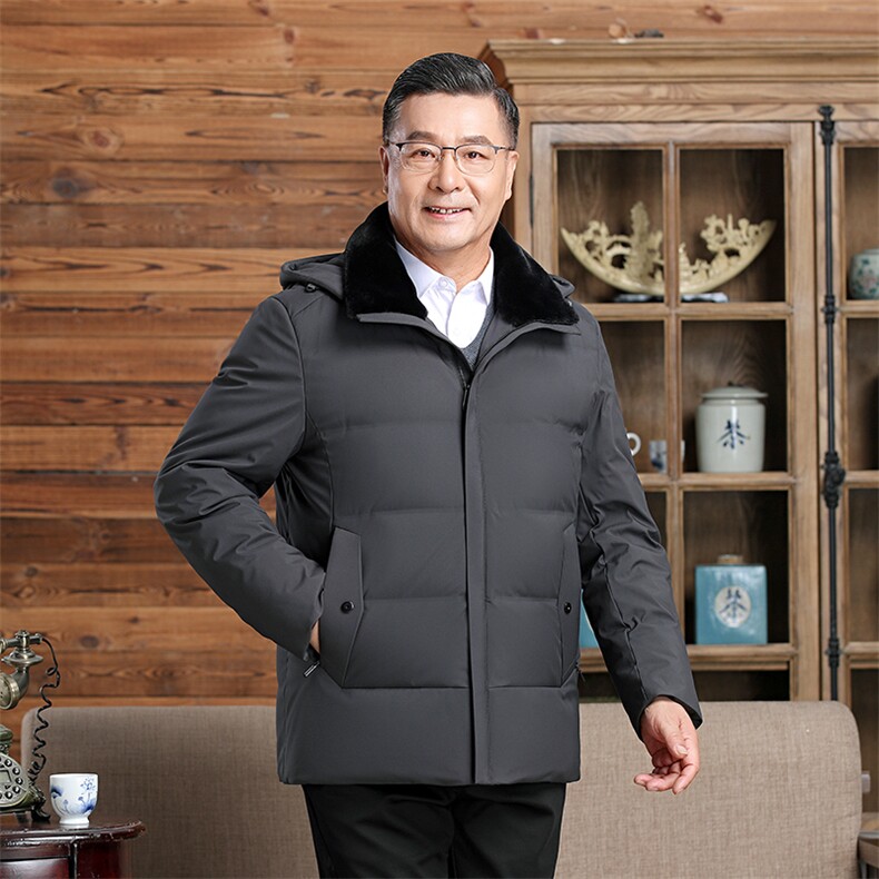 主推新款毛领可拆卸帽中老年羽绒服外套男士爸爸装羽绒服大衣,男装羽绒服,钱塘723