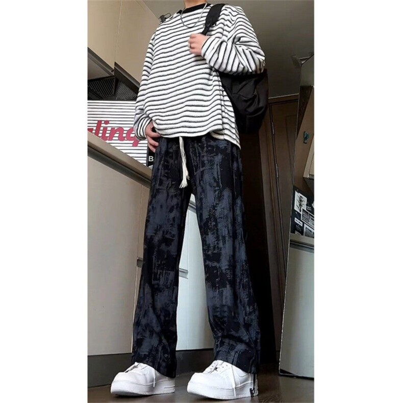 秋季男士扎染裤子美式宽松潮牌休闲裤男生复古高街直筒运动长裤子图片