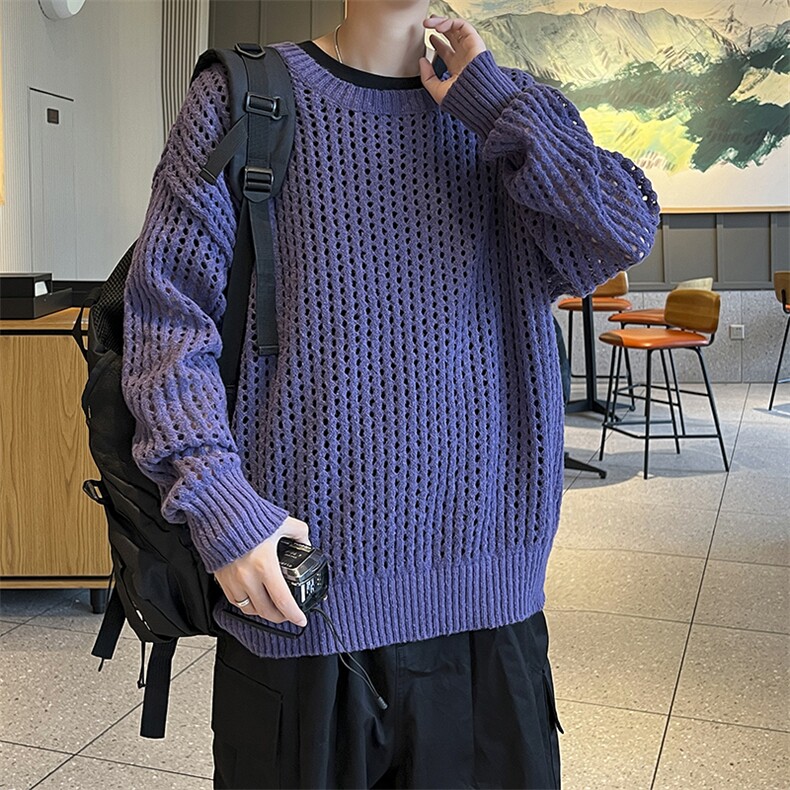 港风秋款男镂空毛衣圆领套头针织衫宽松毛衣M6024P35,男装针织衫/毛衣,星座1013-1