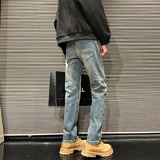 潮牌高街牛仔裤修身小脚闪电纹长裤610A-1-K3703-P65，男装牛仔裤，星座610A-1