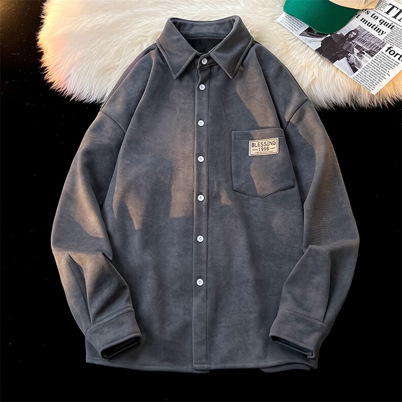 8XL-M秋冬款加绒加厚衬衫男做旧脏脏保暖外套大码衬衣CS29002P65,男装衬衫,电商B312