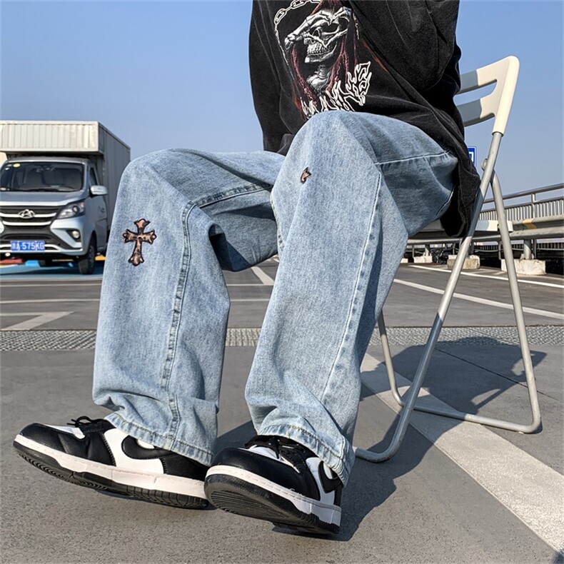 欧美ins潮牌高街vibe风裤子男女炸街十字架牛仔裤男N0113-P43,男装牛仔裤,星座308B-1