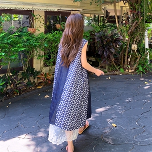 森系复古假两件碎花连衣裙女2025夏季新款宽松小个子蕾丝拼接长裙图片