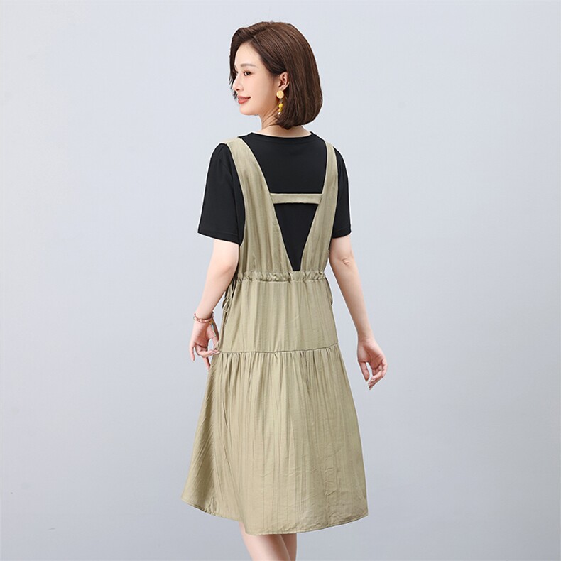 中年妈妈假两件拼接连衣裙女2025夏季新款宽松遮肚子洋气减龄裙子,女装连衣裙,叶笙衣