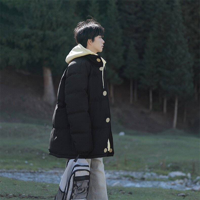 冬季青少年连帽假两件外套加绒加厚休闲简约棉衣棉服5303-P85,男装棉衣,电商B306