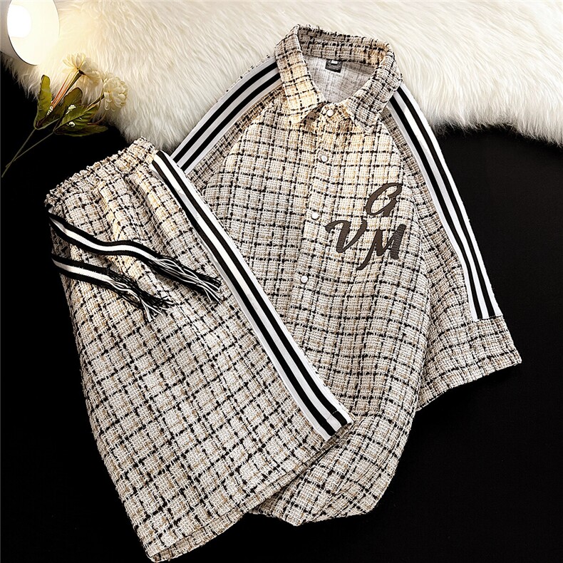 白底小香风短袖衬衣大码M-5XL肩部织带短袖衬衫男DCS9018P45控68，男装休闲套装，星座227-7