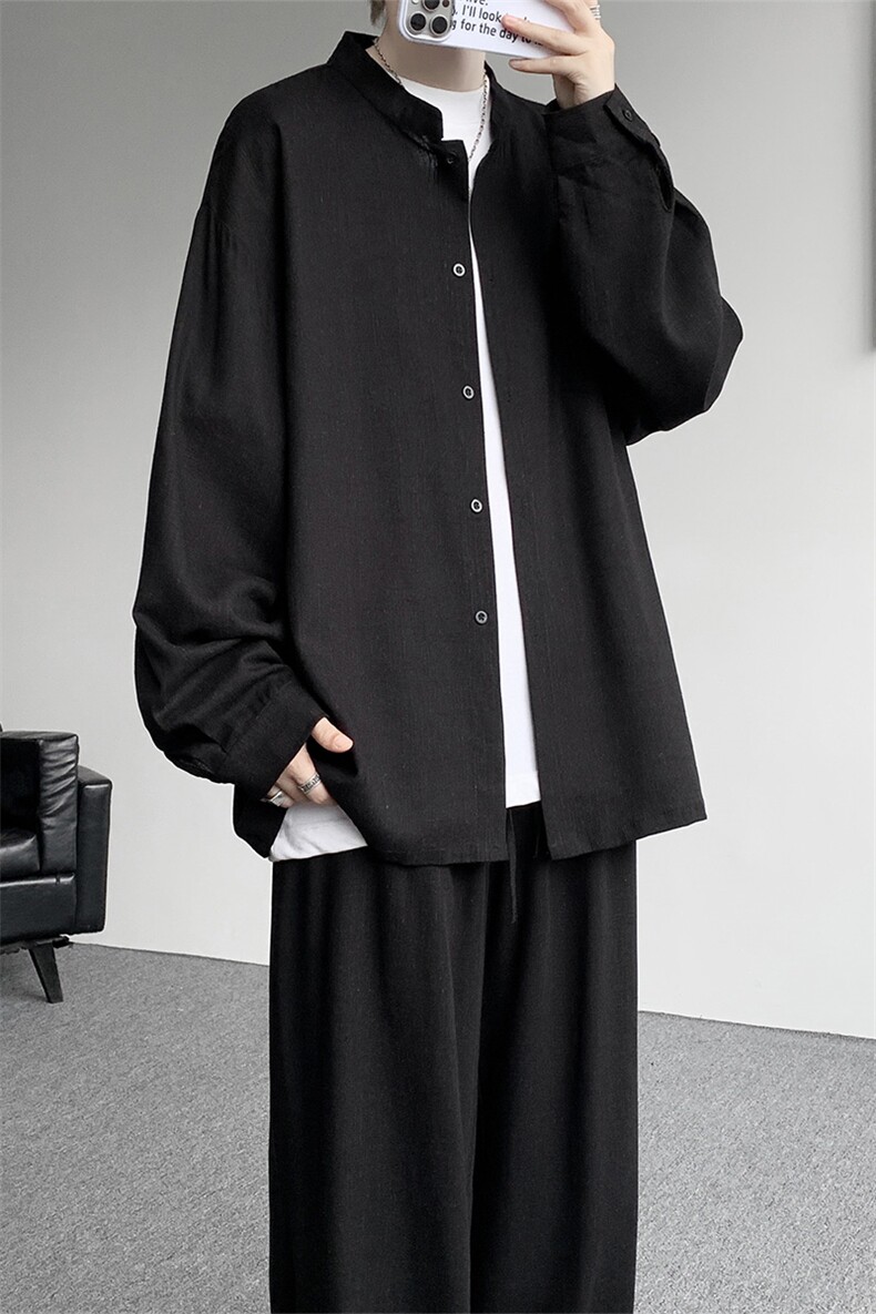 新款棉麻松弛感老钱风慵懒简约衬衫套装TZ796-特P80上衣P45裤35,男装休闲套装,电商A059