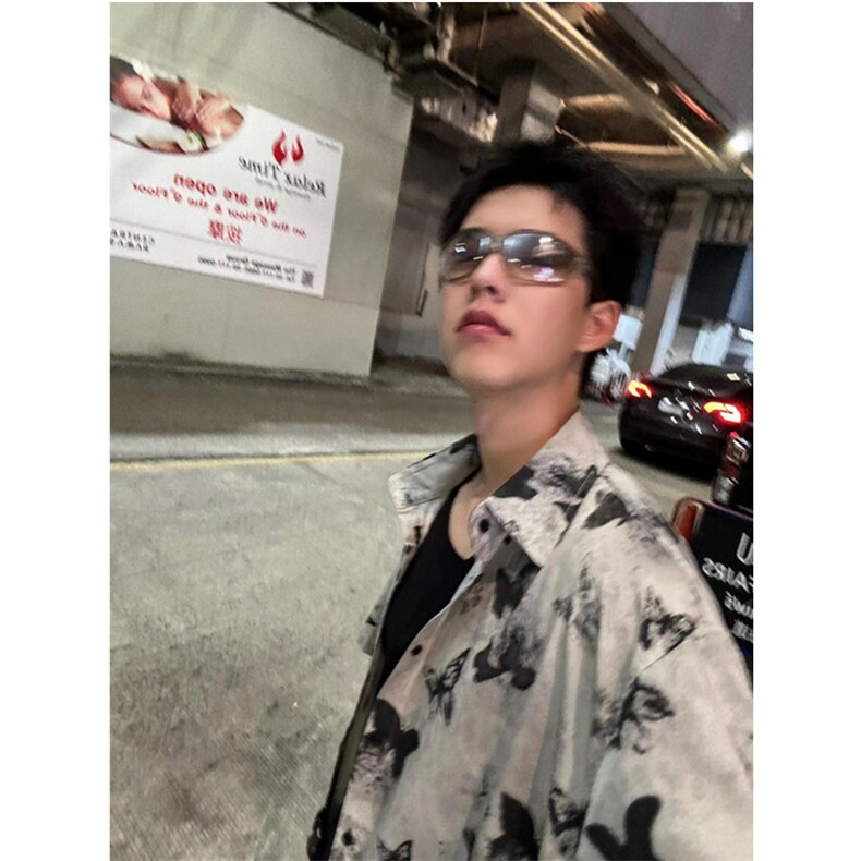 新中式小众设计宽松蝴蝶水墨印花衬衫男复古风衬衣C4550,男装衬衫,星座1116A（原606A-3）