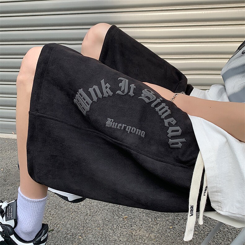 抖音品质夏麂皮绒字母发泡短裤休闲五分裤313A-1-NK113-P45控58图片