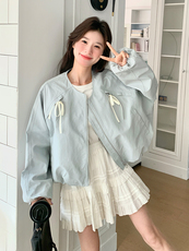 新品韩系蝴蝶结圆领夹克外套-2d075（p135-k195)，女装短外套，2D075