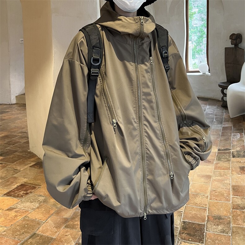 机能风棉服男冬季慵懒风设计感潮牌宽松大码棉衣春秋国潮连帽外套，男装夹克，电商B371