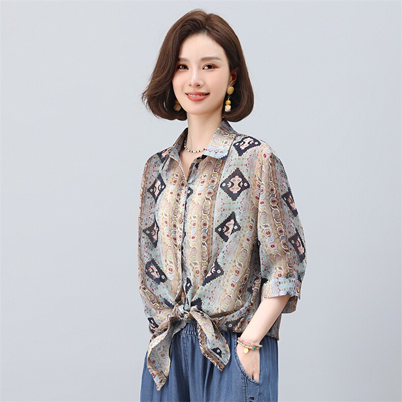 叶笙衣2553印花宽松开衬,女装衬衫,叶笙衣