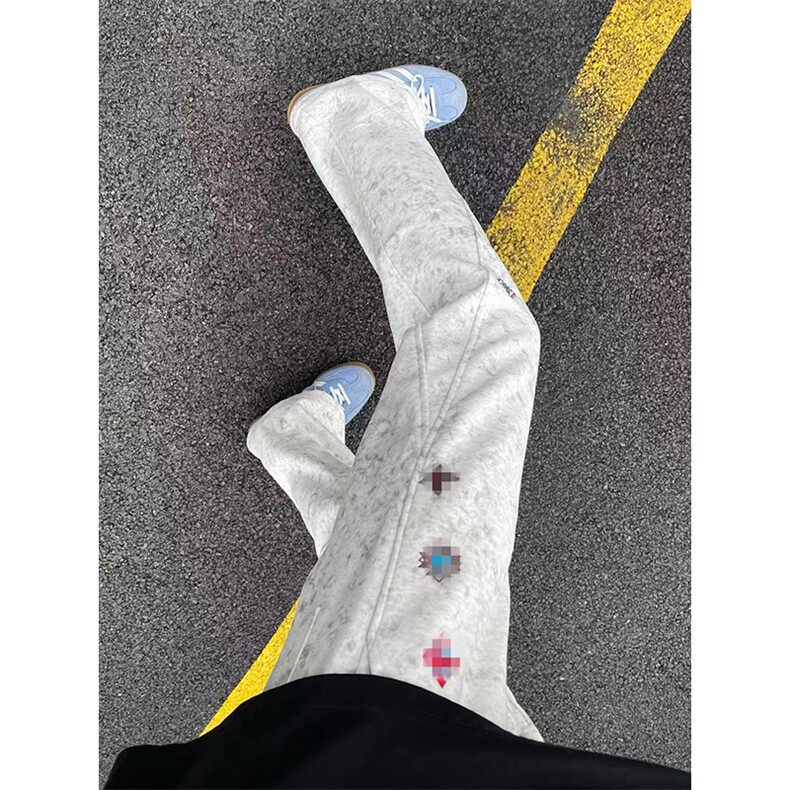 春装高品质扎染刺绣工艺弯刀卫裤男重磅复古垂感休闲运动裤阔腿裤,男装休闲裤,电商A443