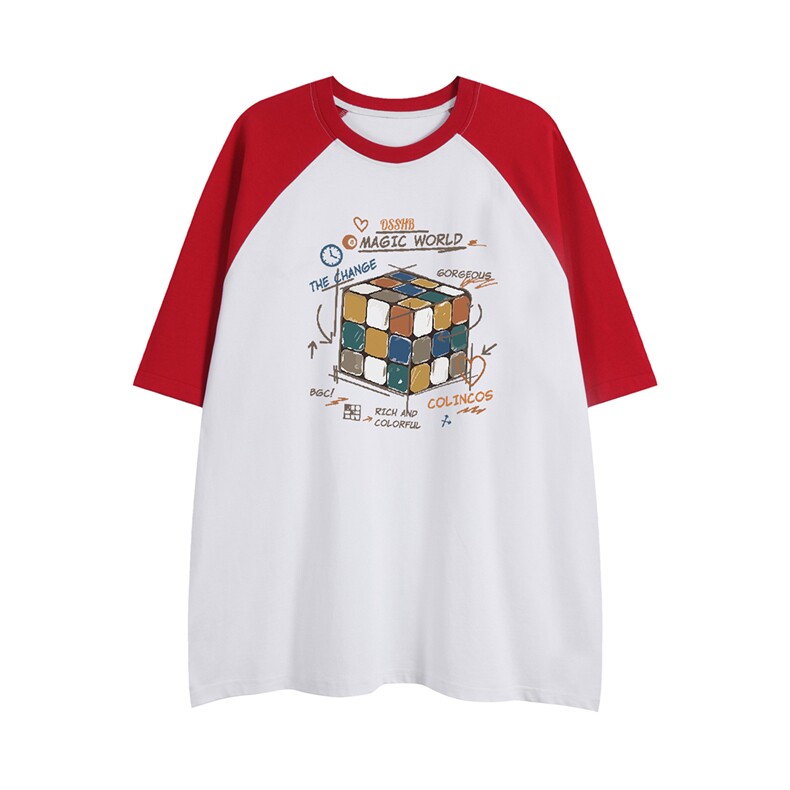 白底平铺新款美潮百搭插肩袖情侣短袖T恤DT4402特P35控58,男装T恤,电商A247-1