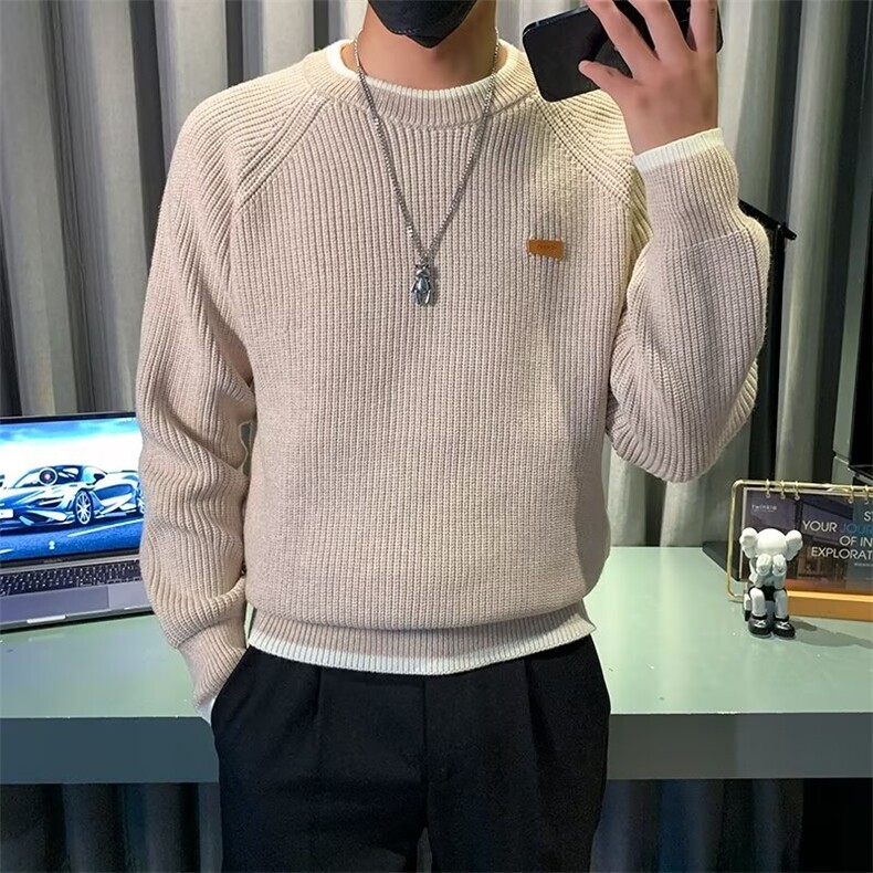 秋冬季潮牌新款毛衣圆领休闲拼色男士撞色保暖针织衫3472,男装针织衫/毛衣,星座1116A-2（原606A-1）