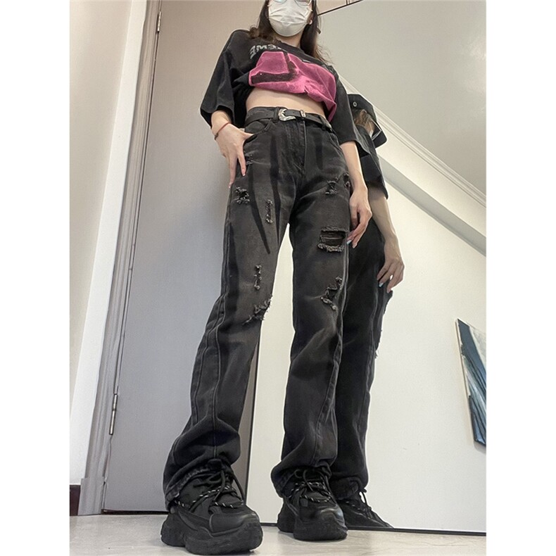 B221美式ins高街小众个性男女破洞牛仔裤LK23001-P65控88,男装牛仔裤,电商B221