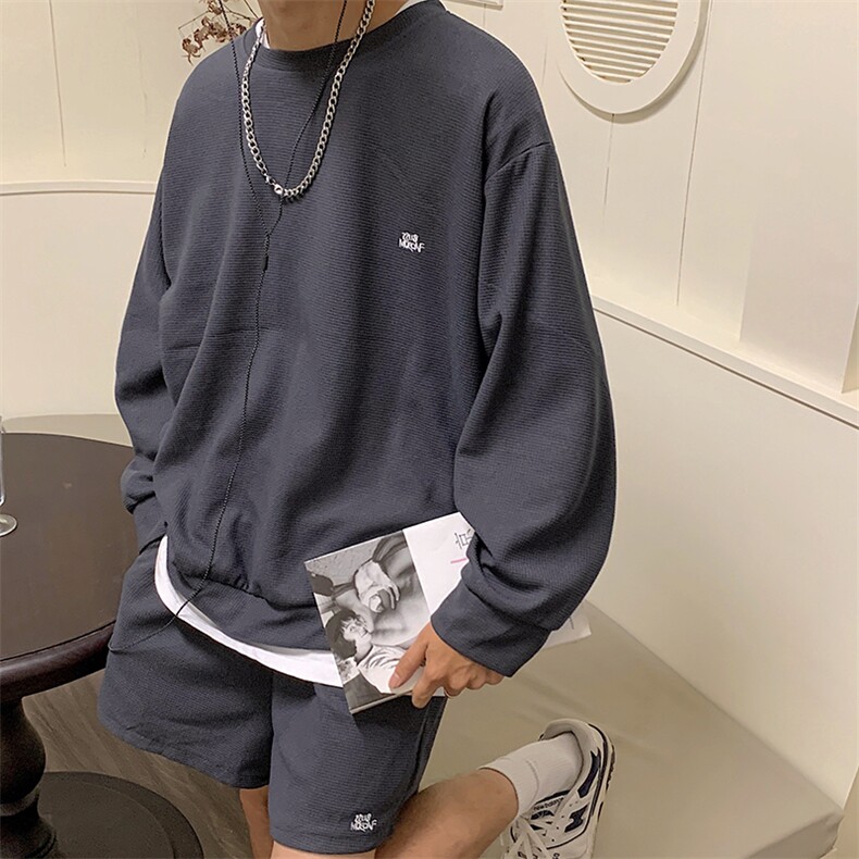 华夫格套装夏季长袖短裤一整套QTZ04P42图片