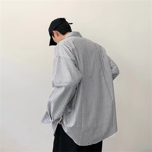 条纹衬衫男春秋季新款潮流vibe高街痞帅宽松长袖衬衣外套CS62-p33图片
