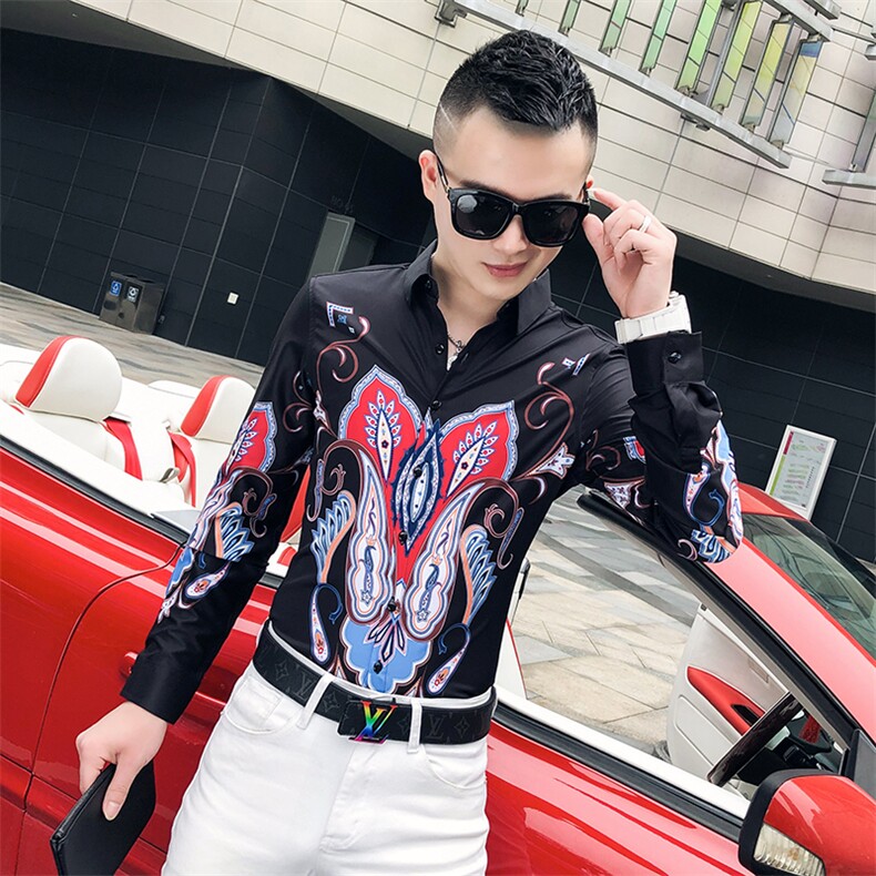 2021春秋衬衫社会男长袖上衣印花男装韩版修身四季潮流衬衣Q615-P55,男装衬衫,星座419（原A233）