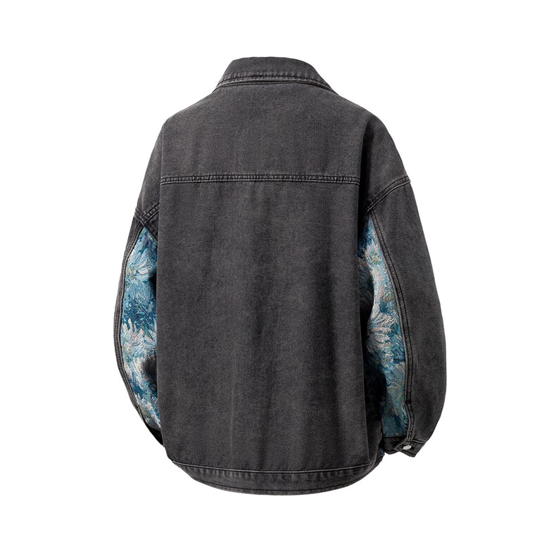 刺绣拼接牛仔夹克男大码M-5XL潮白底外套男NZ77065P95控128，男装工装外套，星座227-7