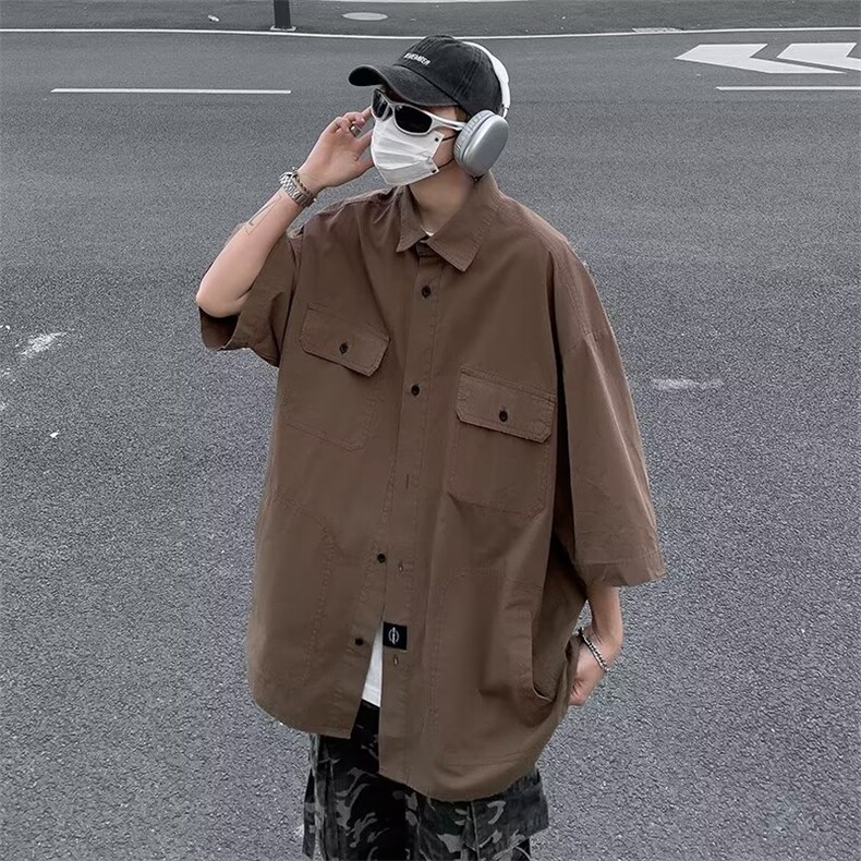 衬衫男短袖港风潮流痞子帅2023夏季新款ins宽松百搭外套CY219-P51,男装衬衫,星座412-3