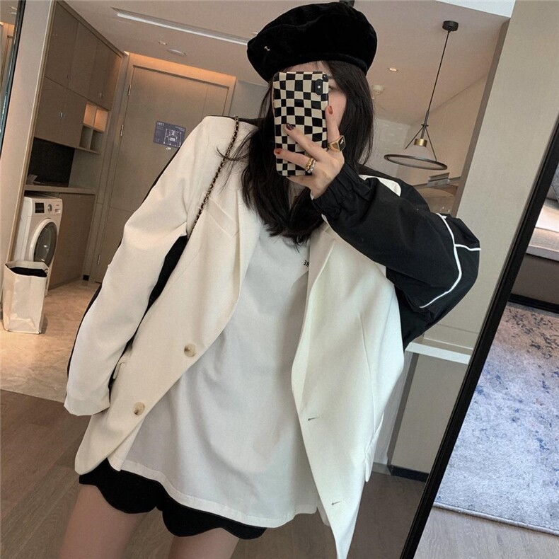 拼接棒球服西装，女装西装，XTZ style