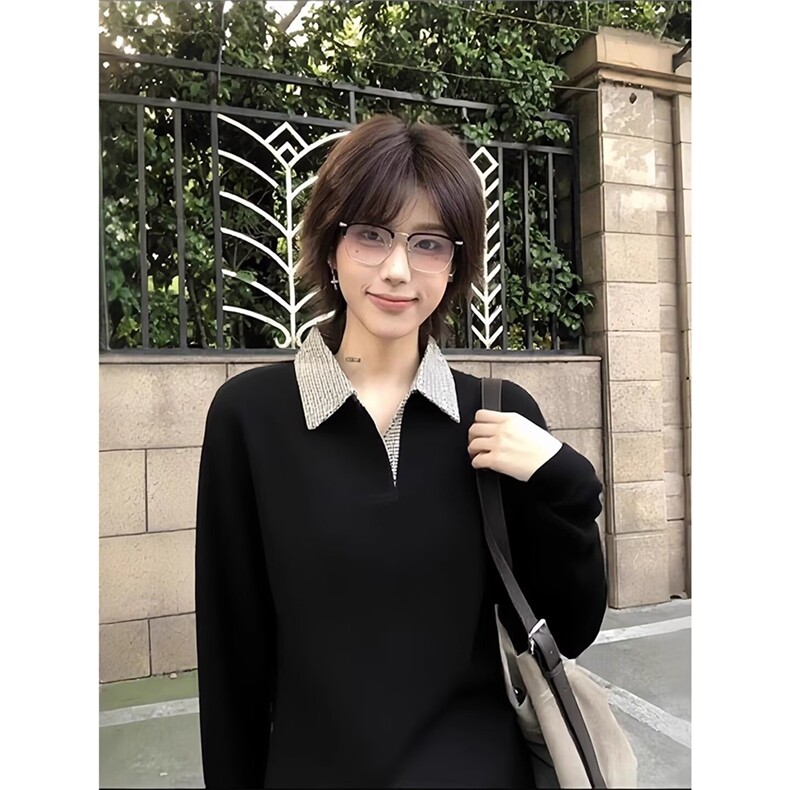 T55-P35polo翻领2025年卫衣女款ins潮流长袖打底衫无帽套头上衣,男装Polo衫,电商B323A