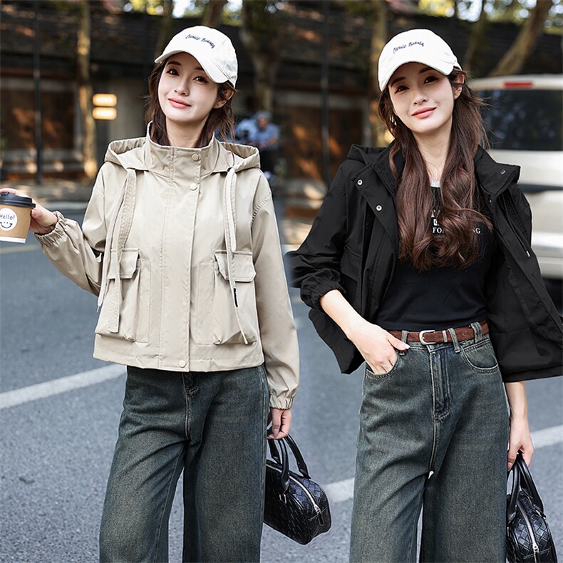 休闲连帽工装短外套女小个子2025年春季新款复古时尚减龄百搭外套,女装短外套,星宇服饰