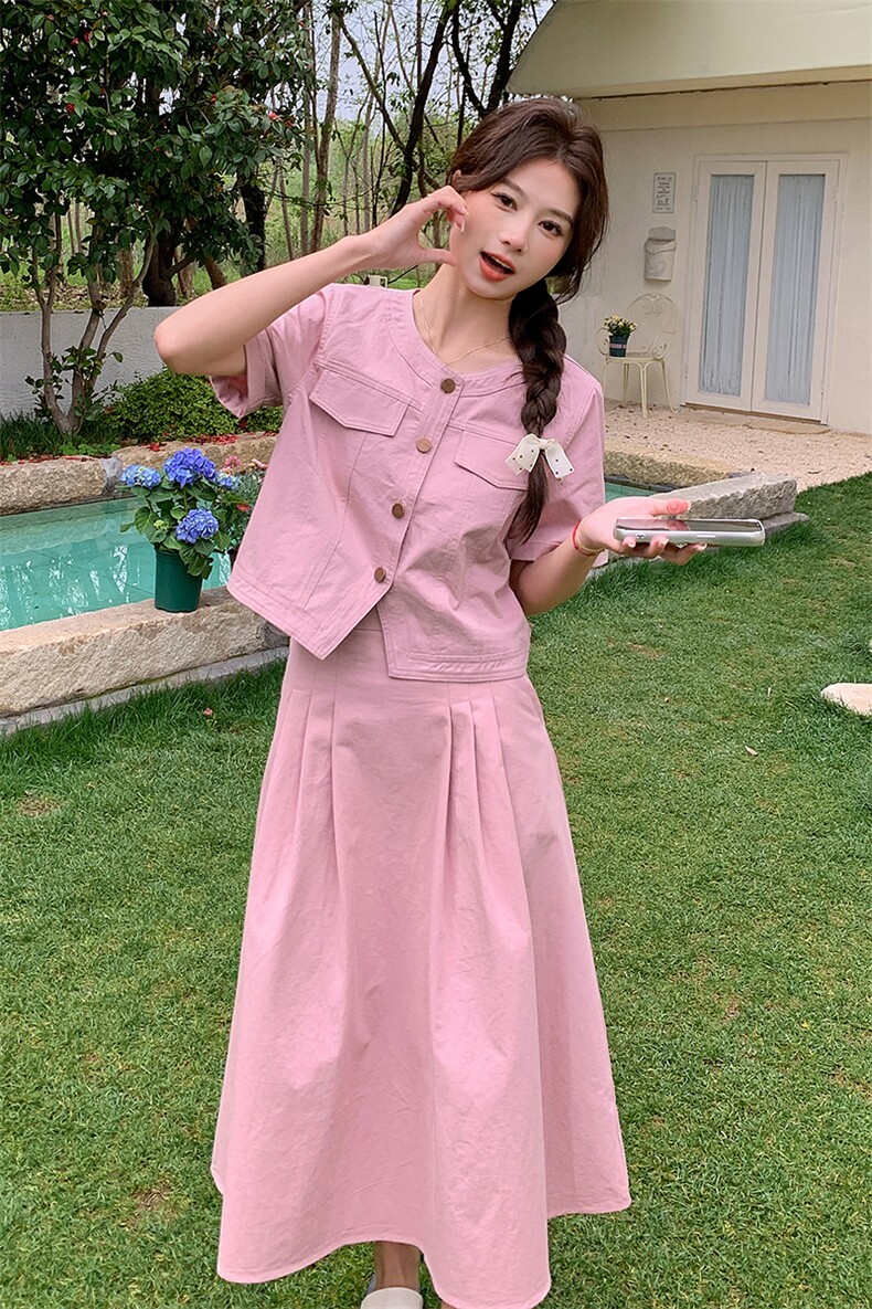 现货－夏季新款减龄粉色套装336－P155-K218,女装套装/套裙,浪娴服饰