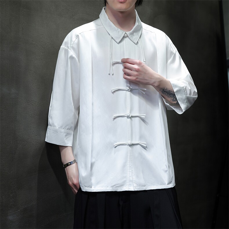 新中式风盘扣男士夏季新款高级七分袖衬衫男CS225-P60,男装衬衫,电商A021